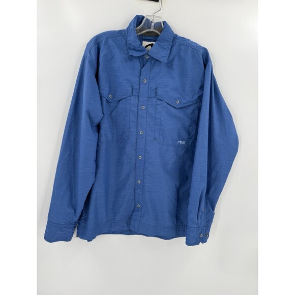 Mountain Khakis Shirt Men Blue MEDIUM Relaxed Nylon Shacket Snap Chores EUC - Picture 6 of 10